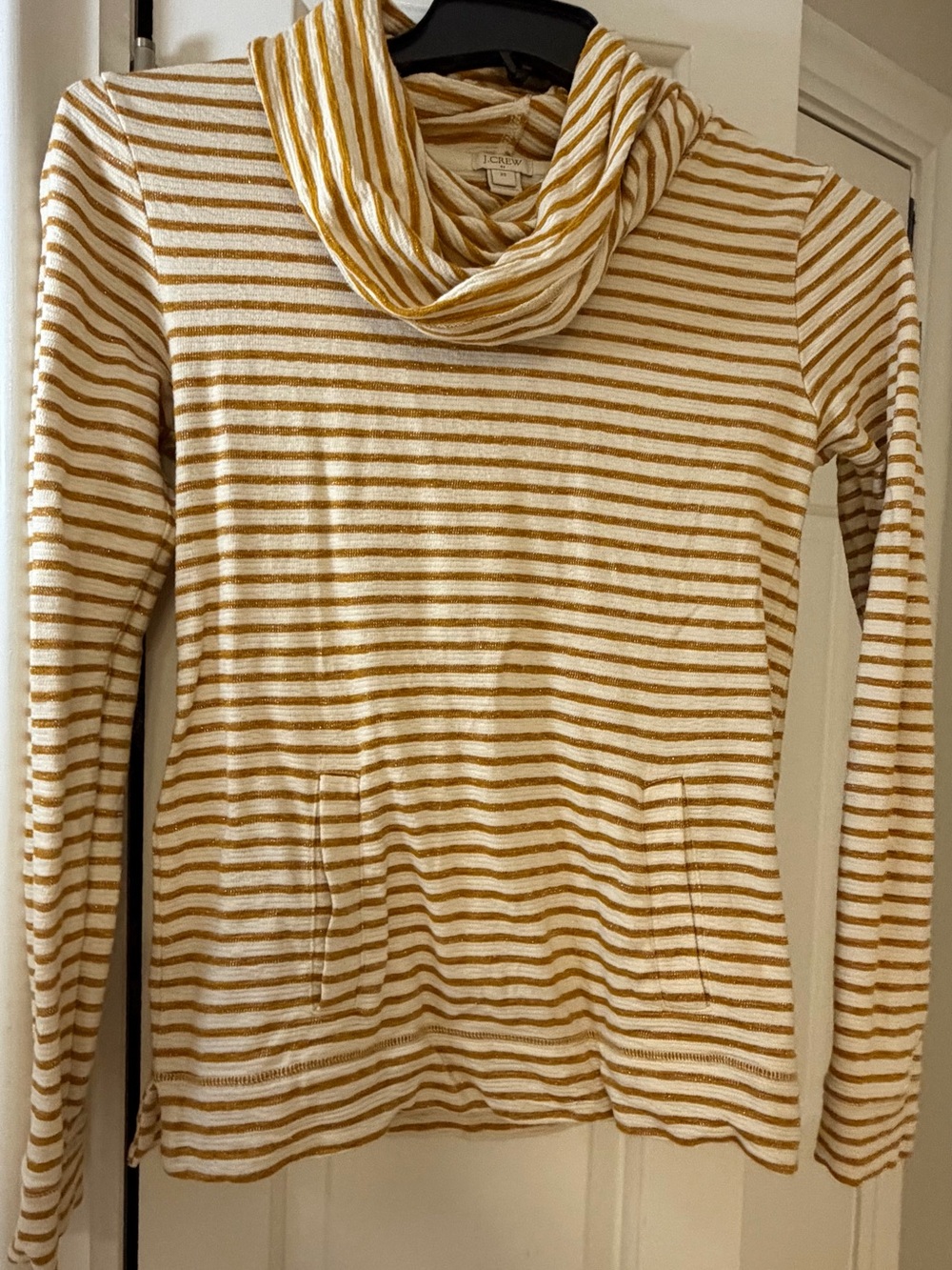 J. Crew Striped Cowl Neck Sweater in Mustard & Cream